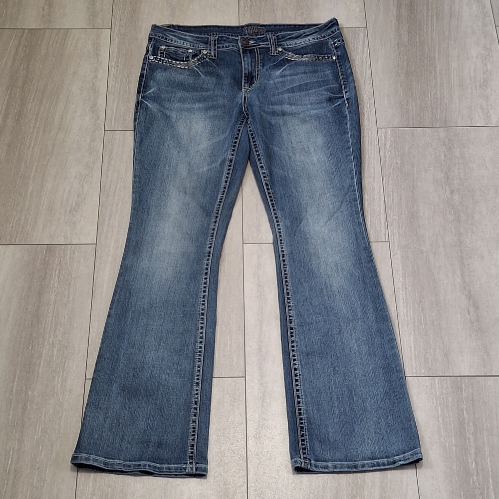 Shyanne Bootcut Embellished Pocket Jeans Women's Size 33R Blue Denim Western